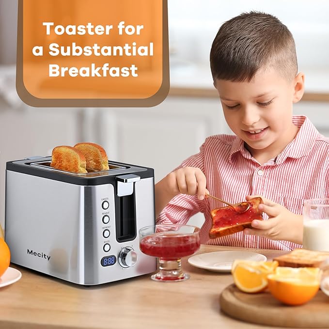 Mecity Toaster 2 Slice Stainless Steel Body, Cancel Functions, Warming Rack