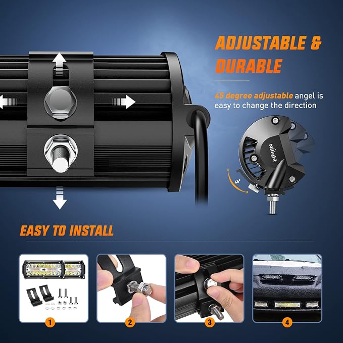 Nilight 2PCS 6.5 Inch 120W LED Light Bar Amber White Strobe 6 Modes Memory Function Off-Road Truck Car ATV SUV Cabin Boat with 16AWG Wiring Harness Kit-2 Lead