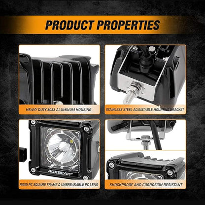 Auxbeam FA Series 3 Inch LED Cubes with DRL 2 Modes Spot Beam Offroad Lights 20W Driving Spotlights A-Pillar Ditch Lights for 4x4 Truck Car ATV Motorcycle, Pair