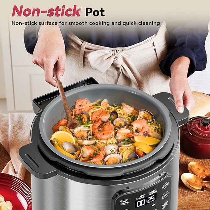 Electric Pressure Cooker 6 Quart Silver, Non-stick Pot, 9-in-1 Instant Pot