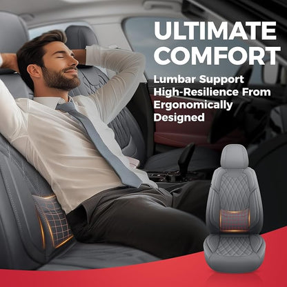 FREESOO Front Car Seat Covers - Luxury Breathable Waterproof Faux Leather Car Seat Cushion Protectors with Lumbar Support, Universal Fit for Most 5 Seats Vehicles, Sedans, Hatchbacks, and Trucks, Gray