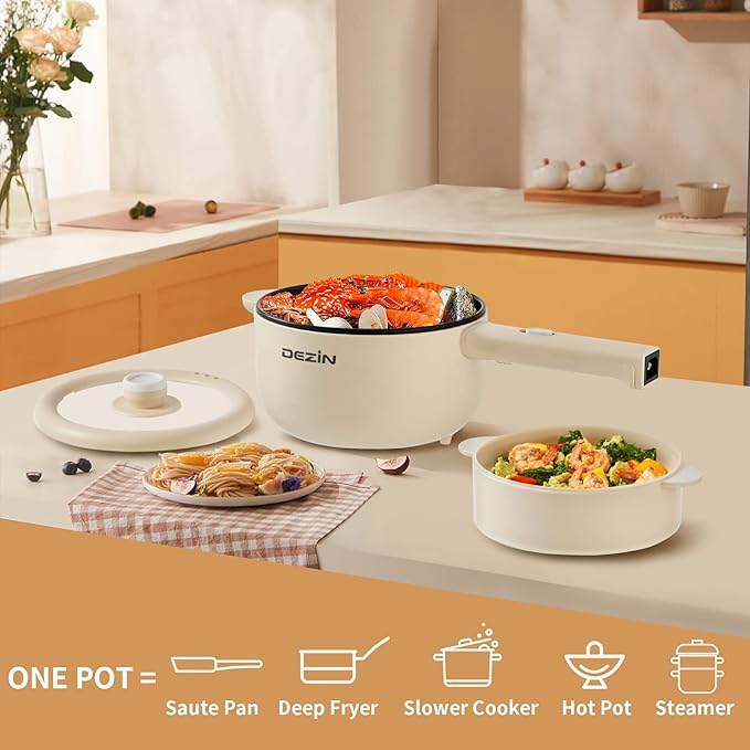 Dezin Electric Cooker, 2L Non-Stick Sauté Pan, Rapid Noodles Cooker, Mini Pot