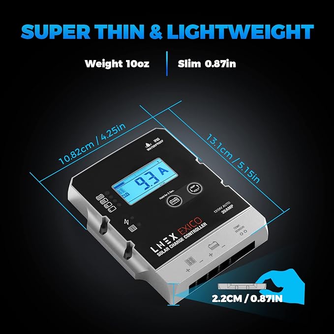 Solar Charge Controller Waterproof, 20A Super Thin Solar Panel Battery