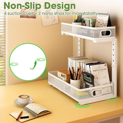 Under Sink Organizer 4-Pack, Metal 2-Tier Pull-Out Cabinet Shelf
