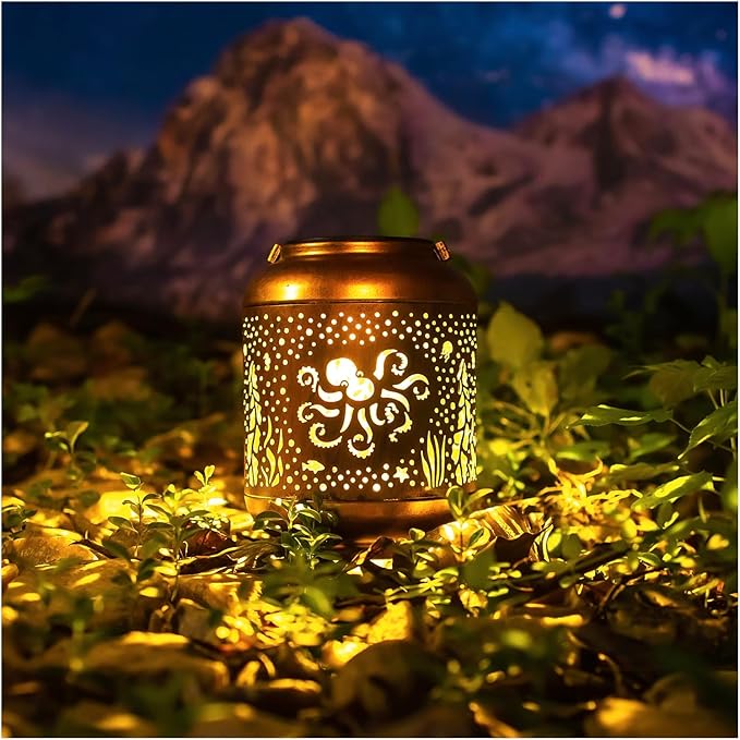 Octopus Solar Lanterns Outdoor Waterproof,Hanging Solar Lights Octopus Gifts for Women Men Metal LED Decorative Light for Yard,Patio,Lawn,Tabletop,Pathway,Landscape,Garden Decor