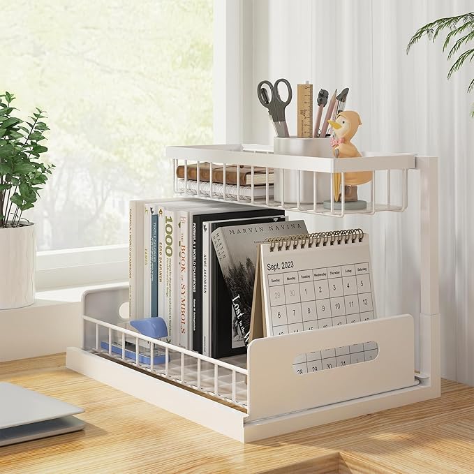 REALINN Under Sink Organizer, Pull Out Cabinet Organizer 2 Tier Slide Out Sink