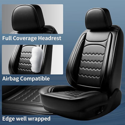 Suburban Car Seat Covers Fit for Chevrolet/Chevy Suburban 2007-2026, Full Coverage Leather Waterproof Breathable Seat Covers, Automotive Seat Protectors, Airbag Compatible (2 Front Seats Black)