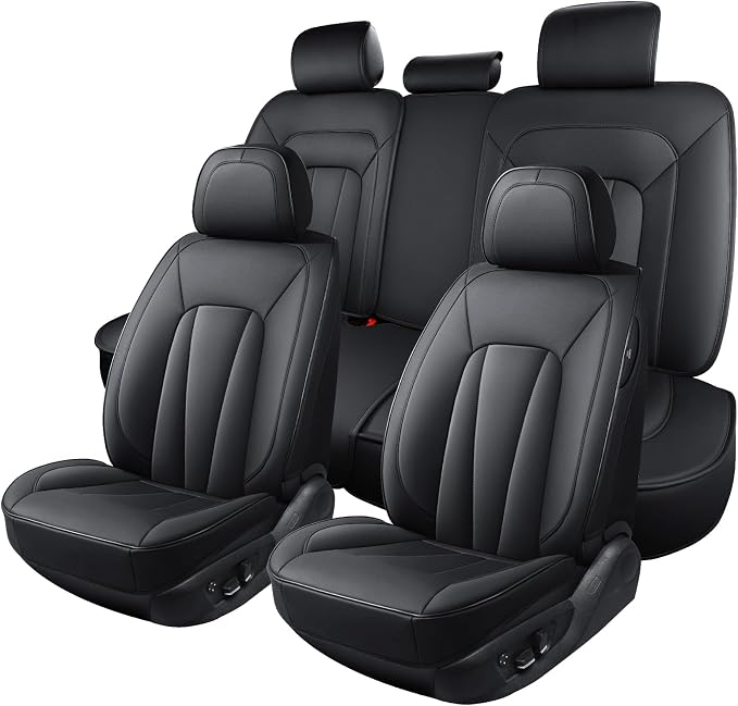 Car Seat Covers,5 Seats Automotive Seat Covers,Breathable Car Seat Protector Waterproof Leather Car Seat Covers for SUV, Sedans and Trucks，Luxury Full Wrapping Edge Seat Covers,Black