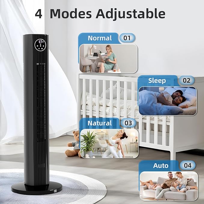 Antarctic Star Tower Fan Portable Floor Fans 85°Oscillating Fan Quiet Cooling