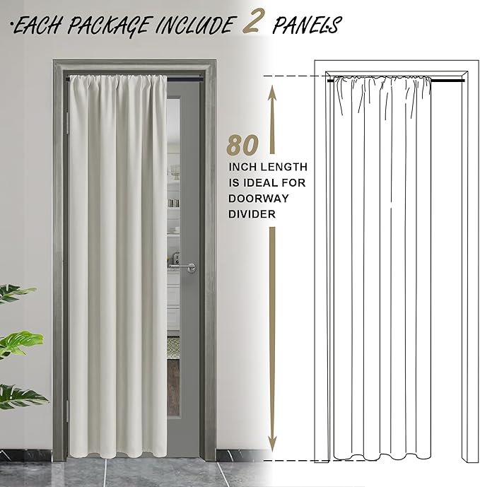 JIUZHEN Blackout Doorway Curtains 80 inch Length