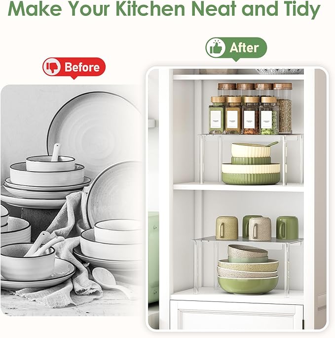 Delamu Clear Kitchen Cabinet Organizer, Stackable Cabinet Shelf