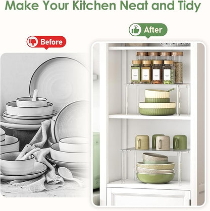 Delamu Clear Kitchen Cabinet Organizer, Stackable Cabinet Shelf