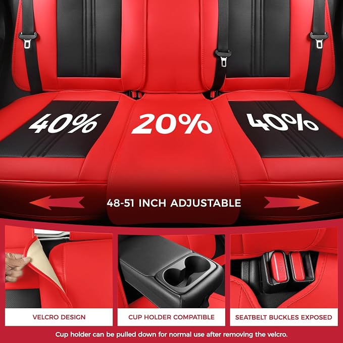 FREESOO Car Seat Covers Full Set, Black Red Waterproof Car Seat Cover, Leather Seat Covers for Trucks, Luxury Car Seat Covers Front Seats and Auto Back, Breathable Car Seat Cushion for Most SUV Cars