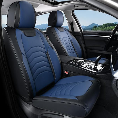 Coverado Leather Seat Covers, Car Seat Covers Front Seats, Waterproof Seat Covers for Cars, Faux Leather Automotive Seat Covers Universal Seat Covers Protector Fit for Most Cars Trucks SUV, Black&Blue