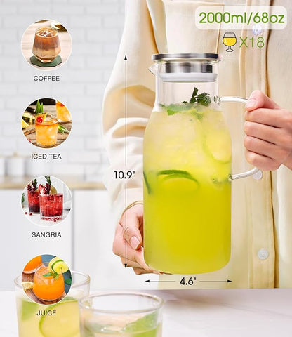 LUNA&MANTHA Glass Pitcher, 2 Liter 68oz Water Pitcher