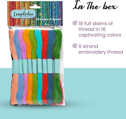 Loopdedoo 18 Refill Skeins for Loopdedoo Bracelet Craft Kit - Suitable for Ages 8 & Up - 100% Cotton Embroidery & Cross Stitch Threads - Threads for Bracelet Making Kit