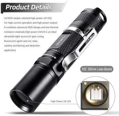 LIGHTFE UV303D 365nm Black Light UV Flashlight High Power Professional Pocket UV Light