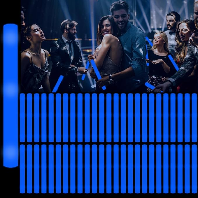 48Pack LED Glow Foam Sticks Bulk,Light Up Glow Sticks with 3 Flashing Modes,Blue Glow Wands Party Pack,Glow In The Dark Party Supplies for Valentines Day,July 4th, Wedding,Birthday,Concert