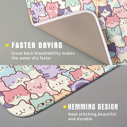 Colorful Cats Dish Drying Mat 16x18 inch Cute Animal Microfiber Reversible Fast