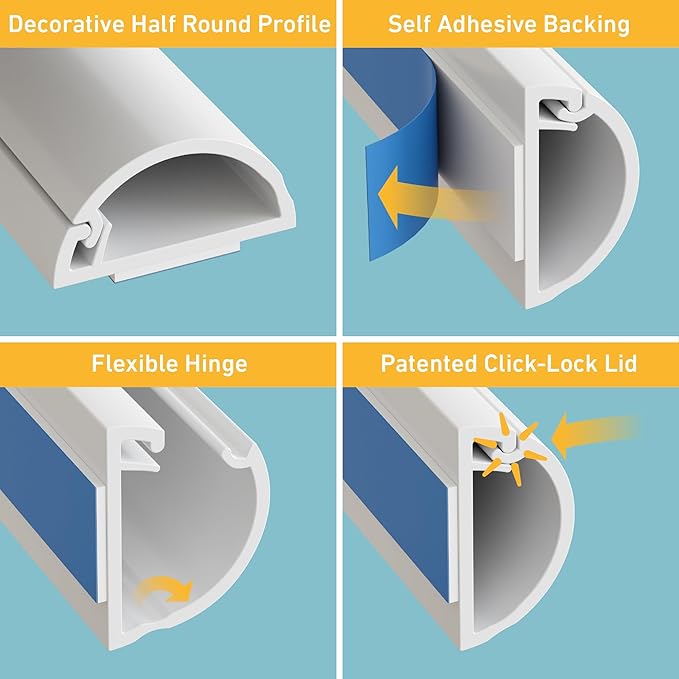 D-Line Half Round Cord Hider, Patented Cable Cover, Hide TV Wall Mount Wires