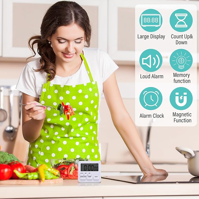 Leumoi 2 Pcs Digital Kitchen Timer 24 Hour Clock and Alarm Function Timer