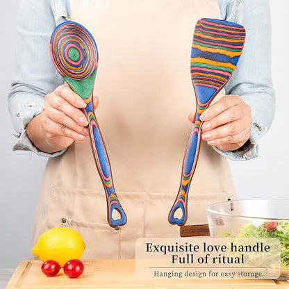 Gudamaye Pakkawood 7-Piece Wooden Cooking Utensils, Wooden Spoons
