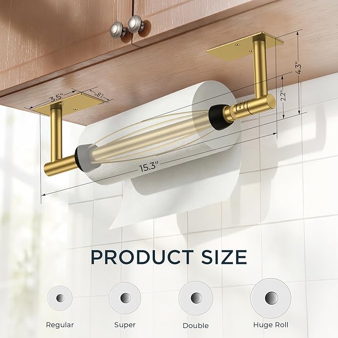 FORIOUS Paper Towel Holder Under Cabinet, Single Hand Operable