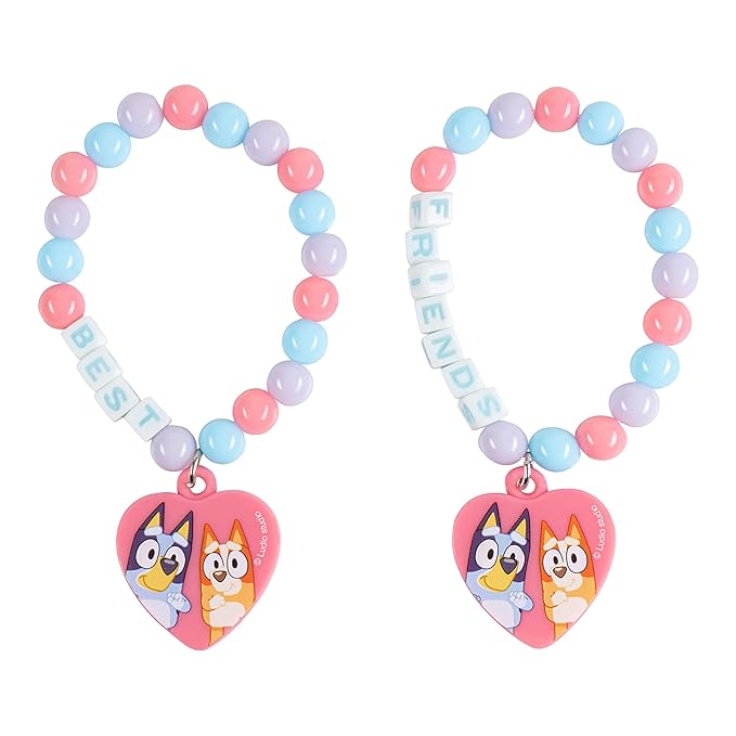 Luv Her Bluey Girls BFF 6 Piece Toy Jewelry Box Set with 2 Rings, 2 Bead Bracelets and Snap Hair Clips Ages 3+
