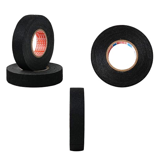 HSTECH 8 Rolls Wire Loom Harness Cloth Tape, Speaker Wiring Harness Cloth Tape, Black Adhesive Fabric Tape, for Automobile Electrical Wire harnessing Noise Dampening Heat Proof （15mm X 15m）