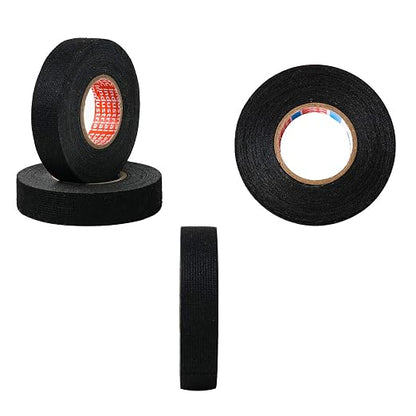 HSTECH 8 Rolls Wire Loom Harness Cloth Tape, Speaker Wiring Harness Cloth Tape, Black Adhesive Fabric Tape, for Automobile Electrical Wire harnessing Noise Dampening Heat Proof （15mm X 15m）