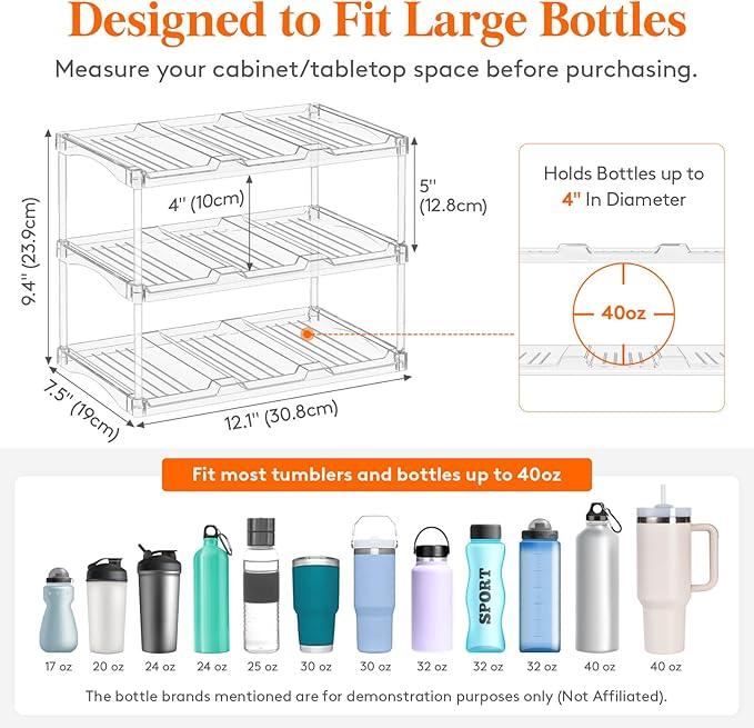 Lifewit Stackable Bottle Storage Organizer, Large Slot Water Bottle Tumbler Cup