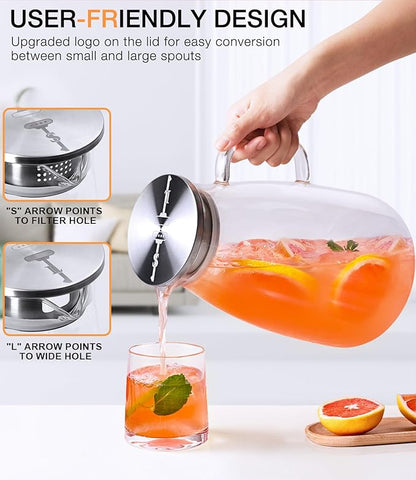 Glass Pitcher with Lid, 3 Liter 100oz Water Pitcher with Handle and Spout