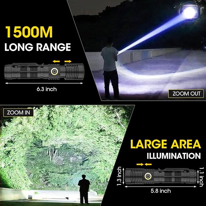 Rechargeable Flashlight High Lumens 2 Packs, High Lumens Super Bright Flash Light, Long-Range Zoomable LED Flashlights for Emergency, EDC, Searching, Waterproof Flashlight Dimmable