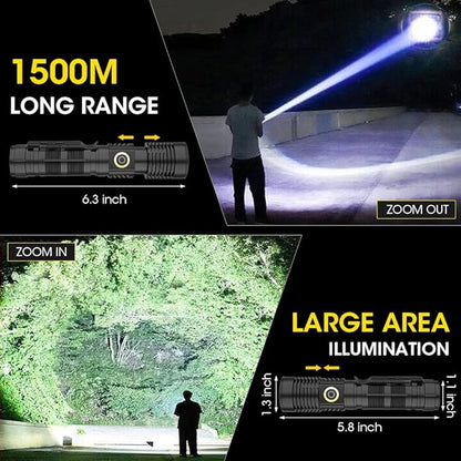 Rechargeable Flashlight High Lumens 2 Packs, High Lumens Super Bright Flash Light, Long-Range Zoomable LED Flashlights for Emergency, EDC, Searching, Waterproof Flashlight Dimmable