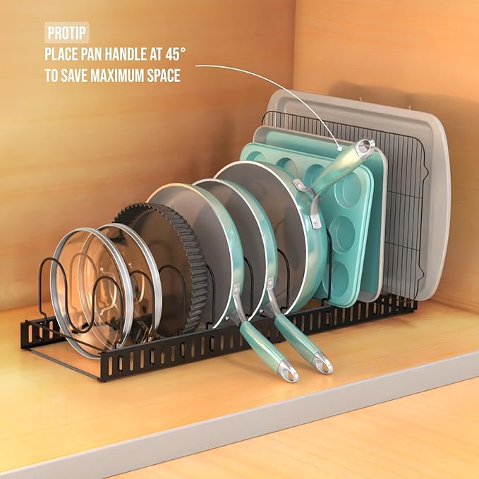 Norcalway Adjustable Bakeware Pots and Pans Organizer Under Cabinet, 14