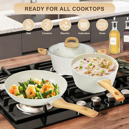 EWFEN 25 Pcs Pots and Pans Set, Nonstick Ceramic Cookware Sets, Healthy