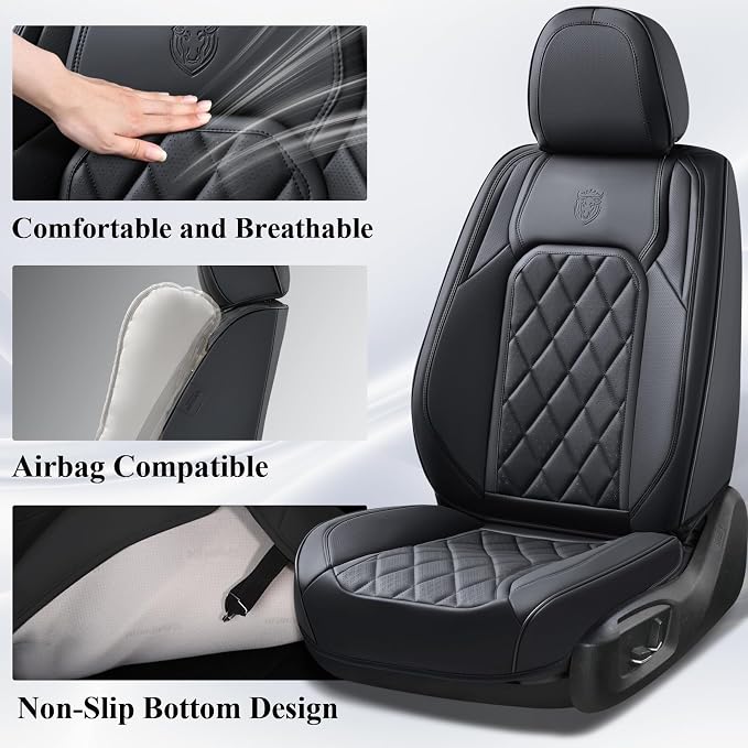 Coverado Car Seat Covers, Front Seat Cover, 2 Pack Waterproof Seat Covers for Cars, Luxury Faux Leather Car Seat Cushions, Car Seats Protectors, Black Car Seat Covers Universal Fit for Most Vehicles