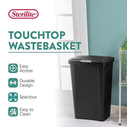 Sterilite 13 Gallon TouchTop Narrow Plastic Wastebasket