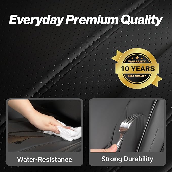 Coverland Custom SUV Car Seat Covers Front Seats for [2018-2026 Jeep Wrangler 4-Door Split Bench with Armrest] - Protector Car Seat Cover Water Resistant Leather Memory Form Back Support [Front-Black]