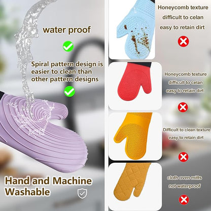 Silicone Oven Mitts-13.6 in Extended Oven Mitts Heat Resistant 500F, Oven Gloves