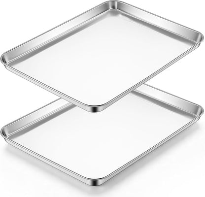LIANYU 2 Pack Cookie Sheets for Baking, Stainless Steel Baking Tray Pan