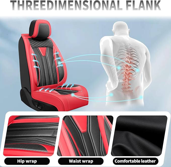 Fit Compass Car Seat Covers for Jeep Compass 2007-2025 2026 -Full Set Premium Leather, Waterproof & Breathable，All-Weather Seat Cushion Protecto & Airbag Compatible, 2 Front Seat Red & Black