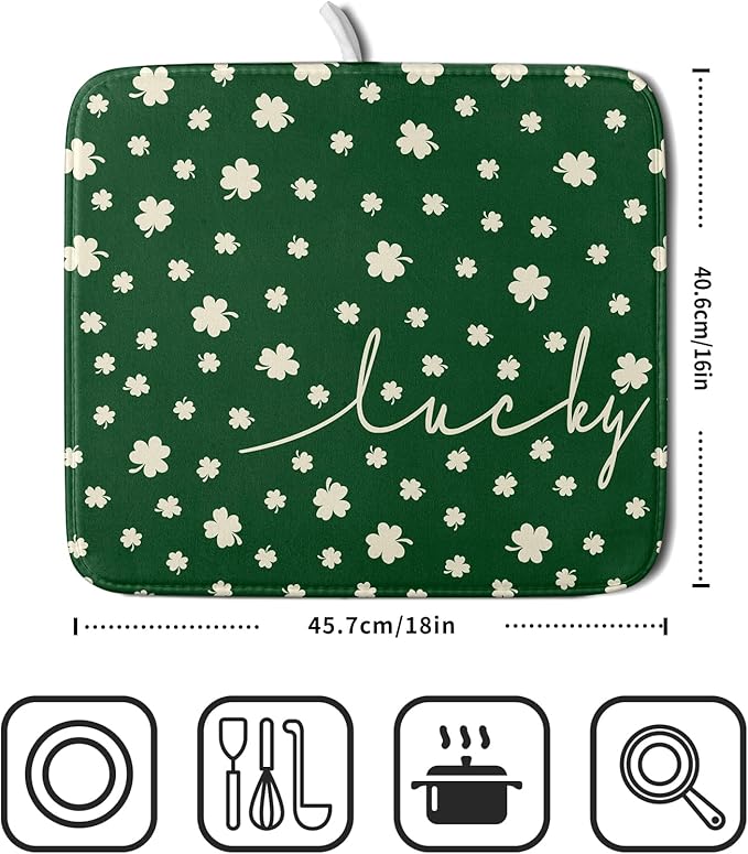 Giwawa St Patricks Day Dish Drying Mat Green Lucky Clovers Dish Drainer Mats