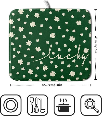 Giwawa St Patricks Day Dish Drying Mat Green Lucky Clovers Dish Drainer Mats