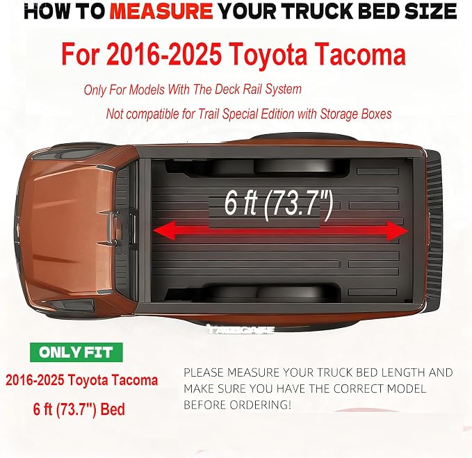 Soft Roll Up Truck Bed Tonneau Cover for 2016-2025 2026 Toyota Tacoma Fits 6FT Bed (73.7") | Only for Models with The Deck Rail System