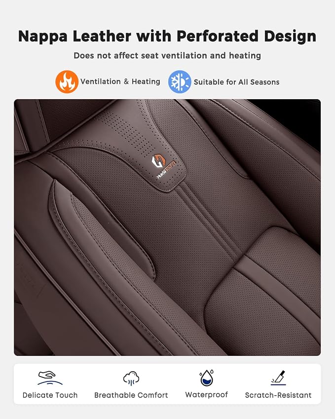 Huidasource Coffee Back Seat Cover Luxury Nappa Leather, Rear Seat Cover with Velcro Adjustable, Ventilation Holes, Child Seats, Seat Covers Waterproof Universal Fit for Most Cars SUV Trucks, Coffee