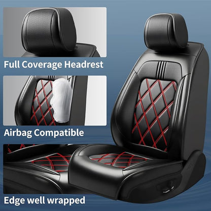 Fiesta Car Seat Covers Custom Fit for Ford Fiesta 2011-2019, Premium Full Coverage Leather Automotive Seat Protectors, All Seasons Waterproof Breathable, Airbag Compatible, (Full Set Red Black)