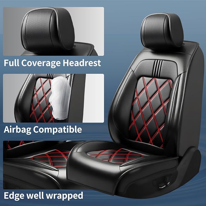 Trailblazer Seat Covers Fit for Chevrolet/Chevy Trailblazer 2021-2026 Full Coverage Leather Waterproof Breathable Seat Covers, Automotive Seat Protectors, Airbag Compatible (5 Seats, Red Black)