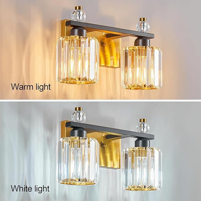 FDPBY Bathroom Vanity Lights 2-Light Black Gold Modern Crystal Vanity Light