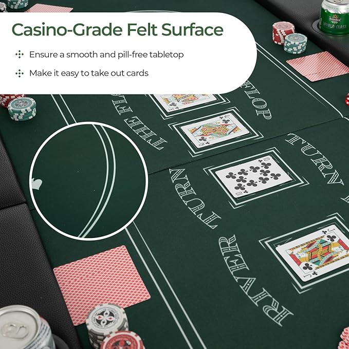Goplus 72” Poker Table Foldable, 8 Players Card Board Game Table w/Deep Metal Cup Holders, Casino Grade Felt, Portable Folding Oval Blackjack Table for Texas Holdem, No Assembly Required (Green)